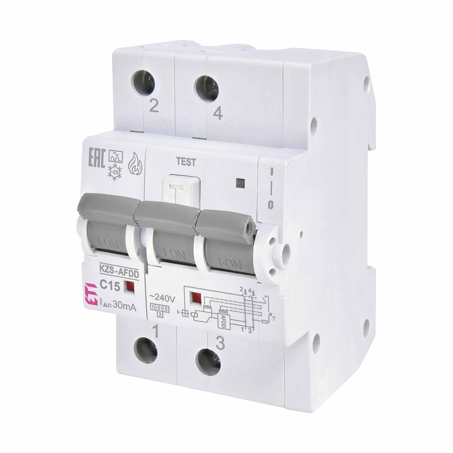 Brandschutzschalter AFDD, Typ-A, 2-polig, Charakteristik C / 15A, 10kA (0.03A)