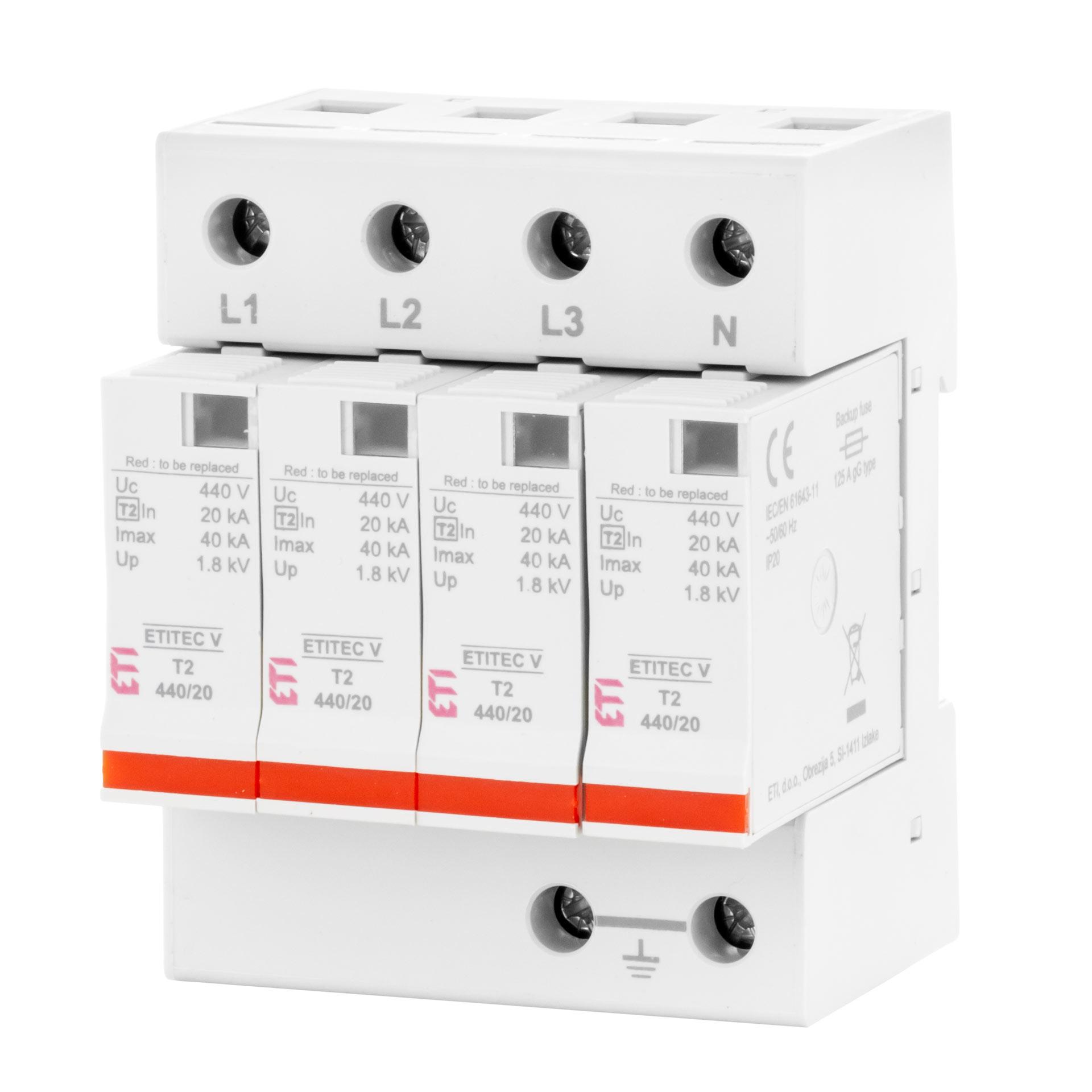 Überspannungsableiter Typ 2, ETITEC V C T2 440/20 4+0 RC, (TN-S)