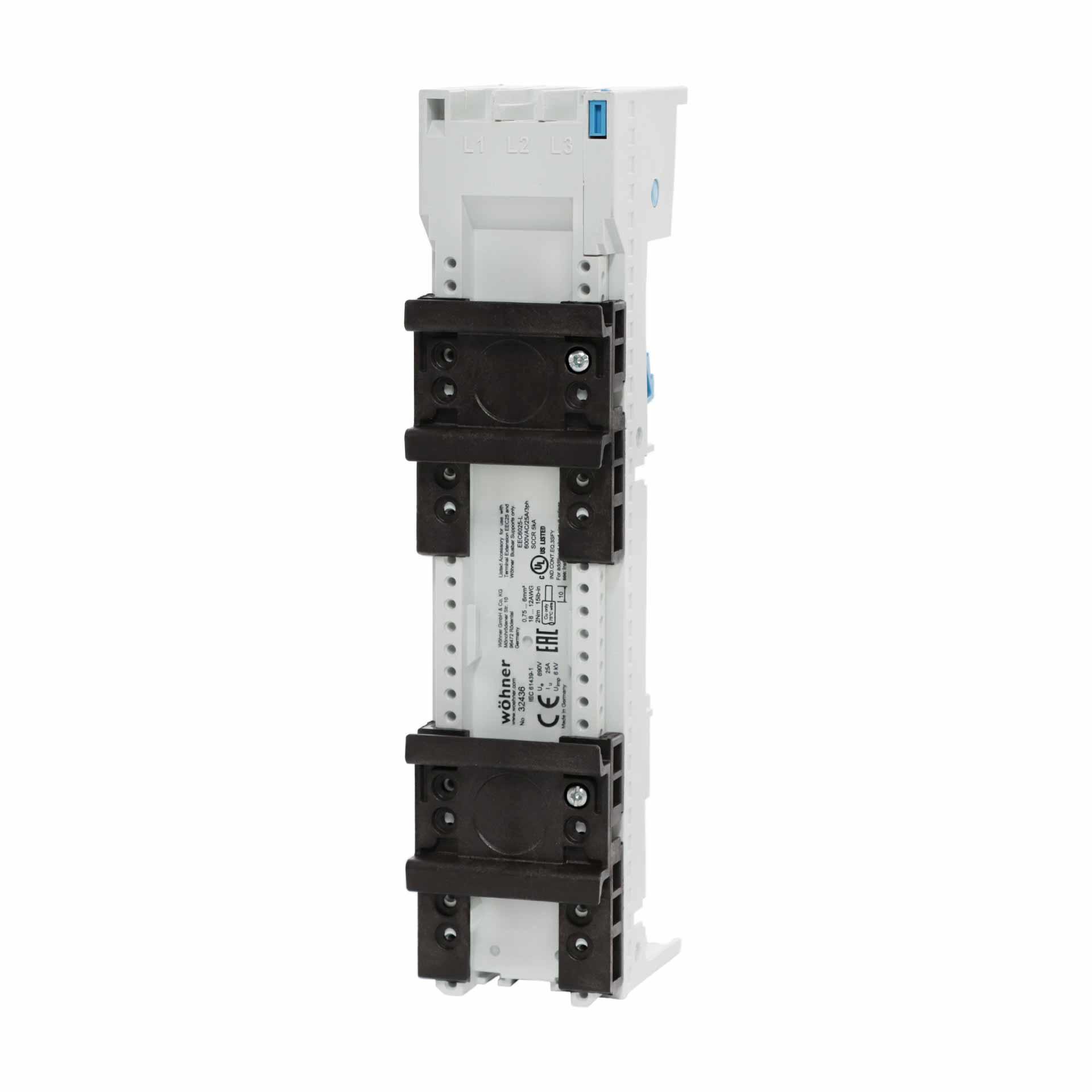 3P Sammelschienenadapter 25A, 2T mit Schraubklemmen 6 mm² von hinten, 45x200mm