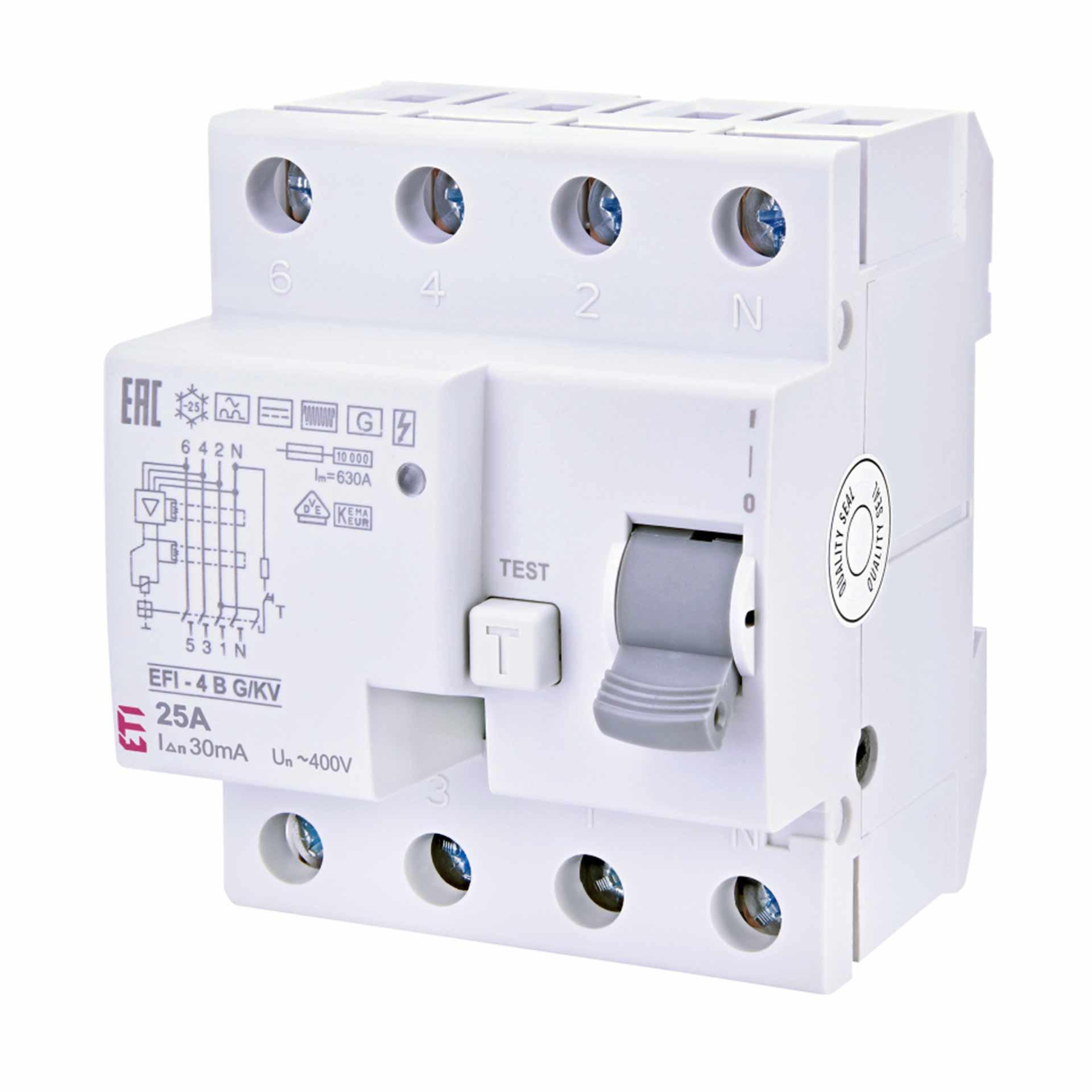 Fehlerstromschutzschalter kurzzeitverzögert, EFI-P4R, Typ-B, G/KV, 4-polig, 100A, 10kA (0.3A)