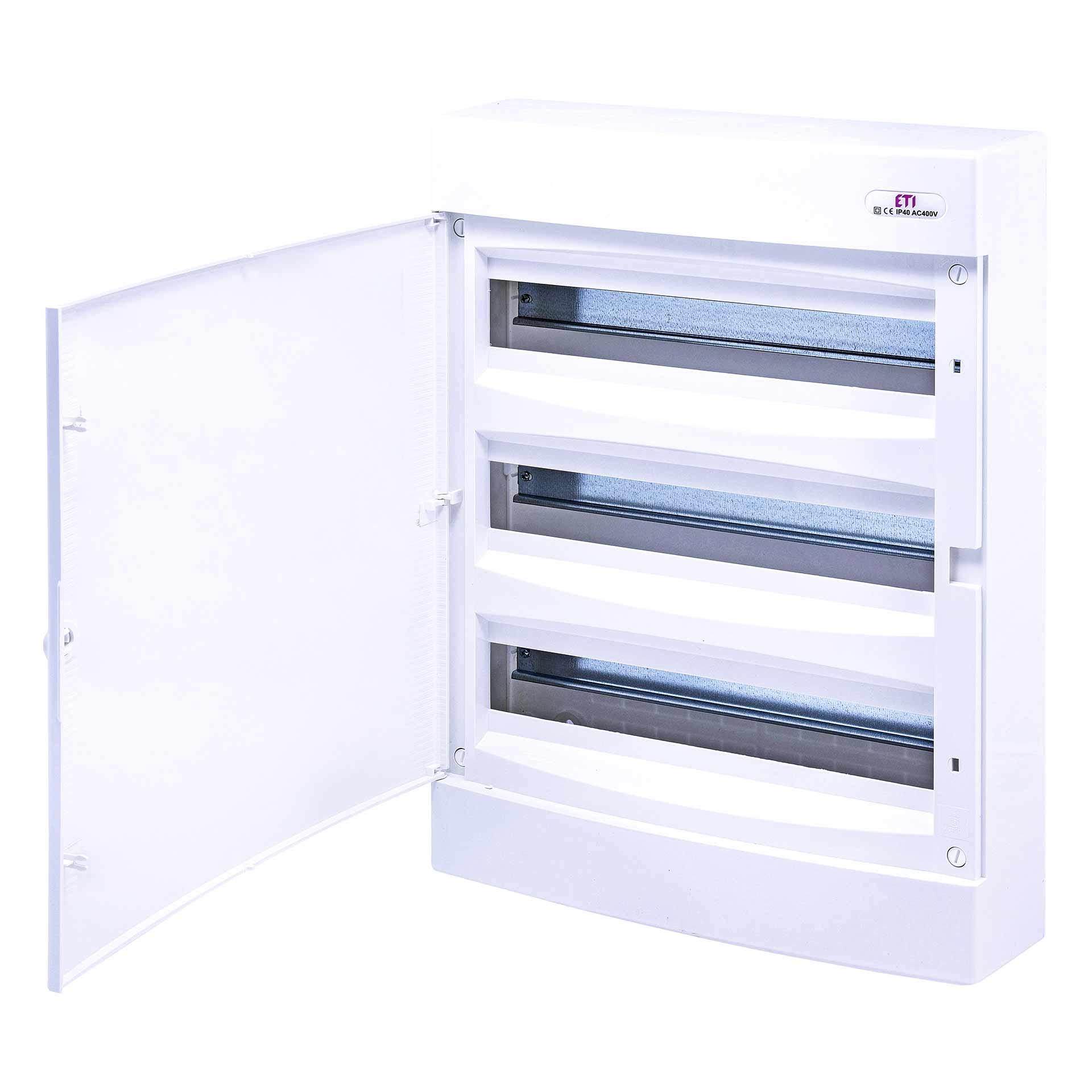 Aufputzverteiler mit weisser Tür "ECT-54-PO", IP40, 3x18 Modul (54M)