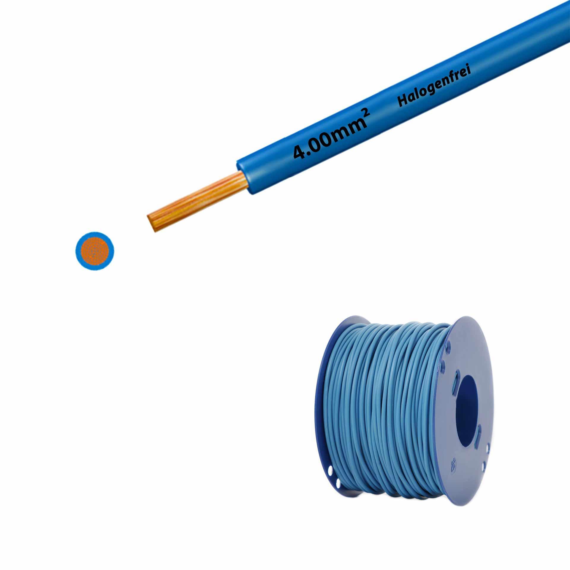 Litze halogenfrei 90° C , 750V, 4.00mm2, hellblau (RAL 5012), auf Kunststoffrolle