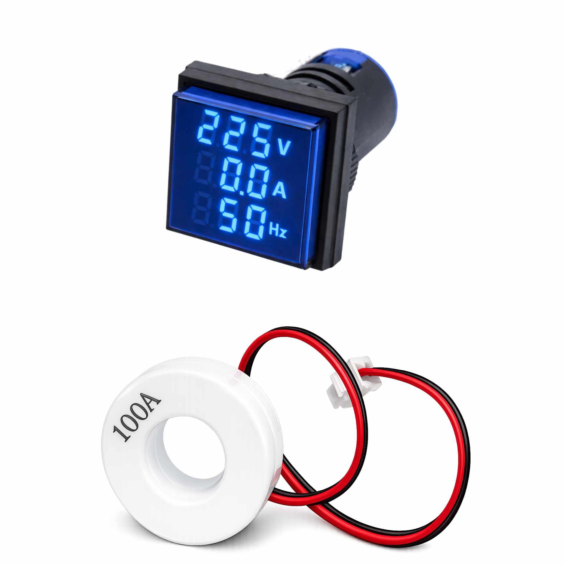 Chint Digitale LED-Einbauanzeige 22mm, Strom / Spannung / Frequenz, quadratisch, blau 