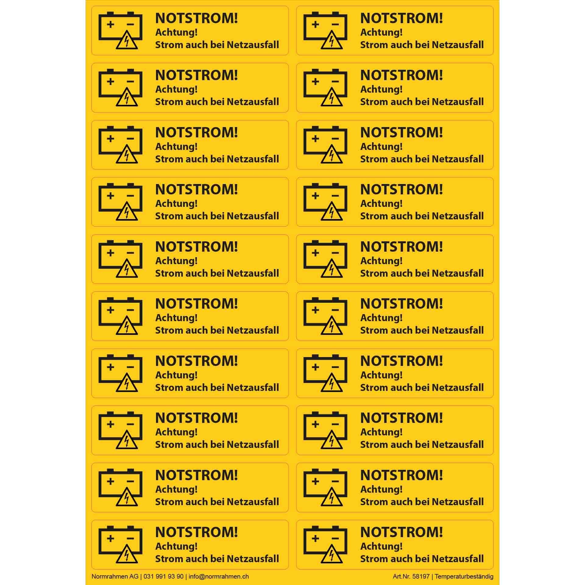 Aufkleber "Notstrom Achtung!" 100x25mm,VPE 20 Stk. A4 Bogen