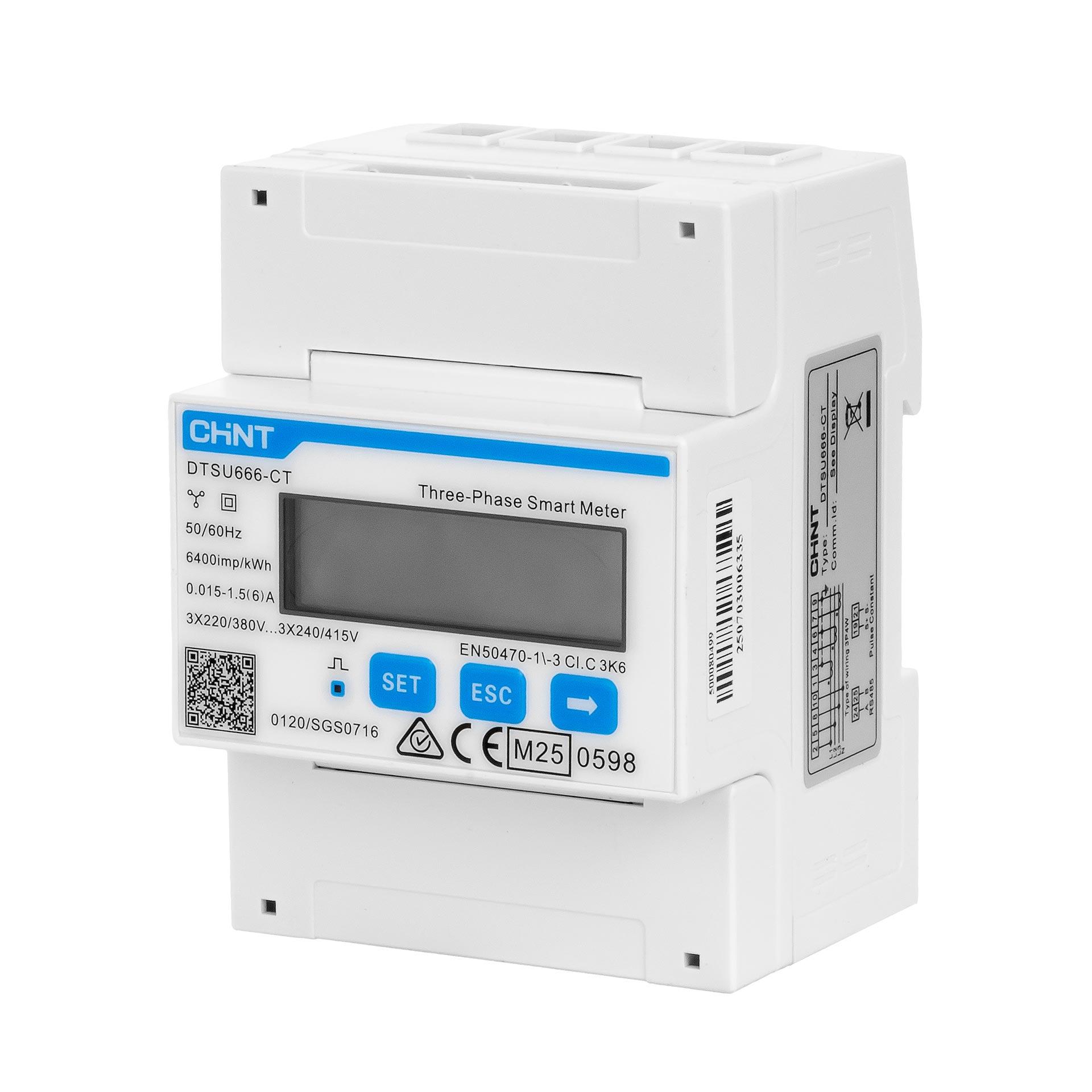 Chint Energiezähler für Wandlermessung, 230/400V, 1.5 (6)A, RS485, MID Drehstromzähler, Typ DTSU666