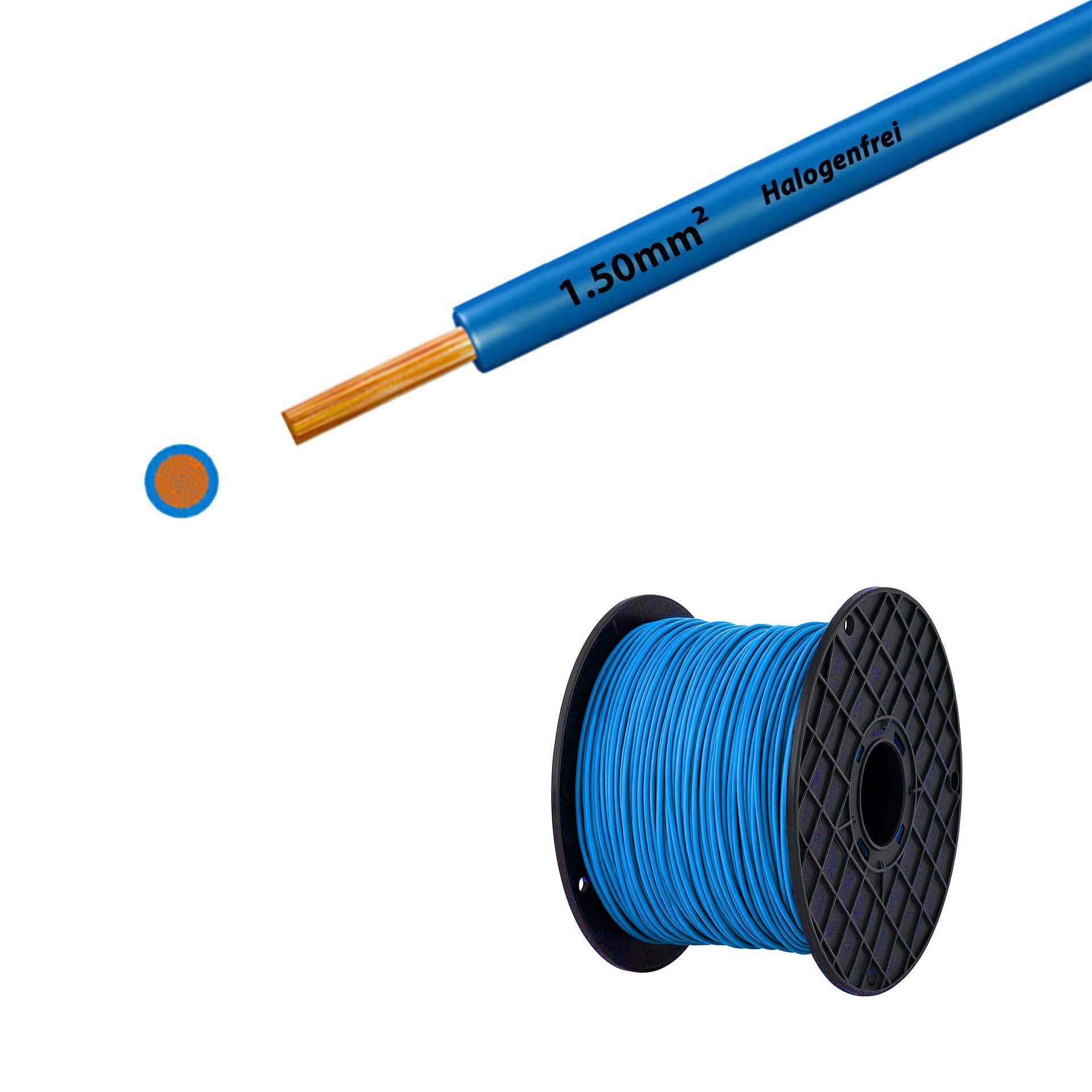 Litze halogenfrei 90° C, 500V, 1.50mm2, hellblau (RAL 5012), auf Kunststoffrolle gross