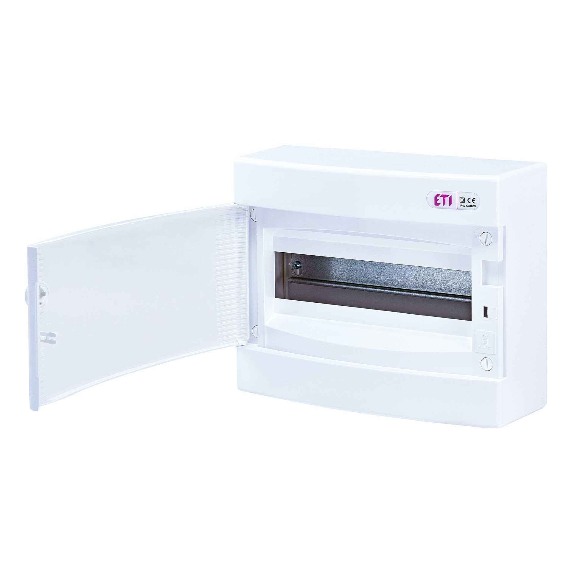Aufputzverteiler mit weisser Tür "ECT-12-PO", IP40, 1x12 Modul (12M)