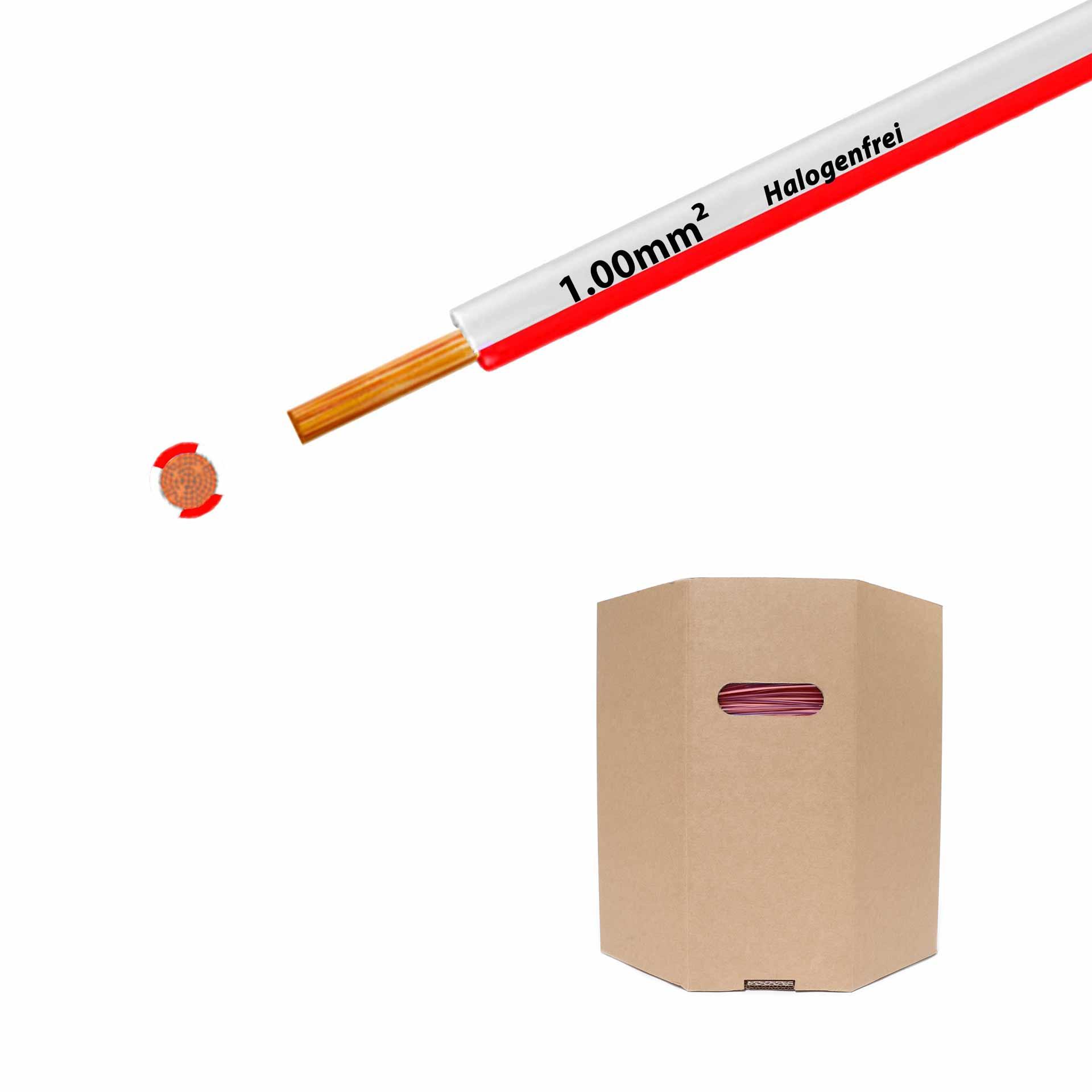 Litze halogenfrei 90° C , 500V, 1.00mm2, weiss-rot (RAL 9010/3000), Fass D400xH400
