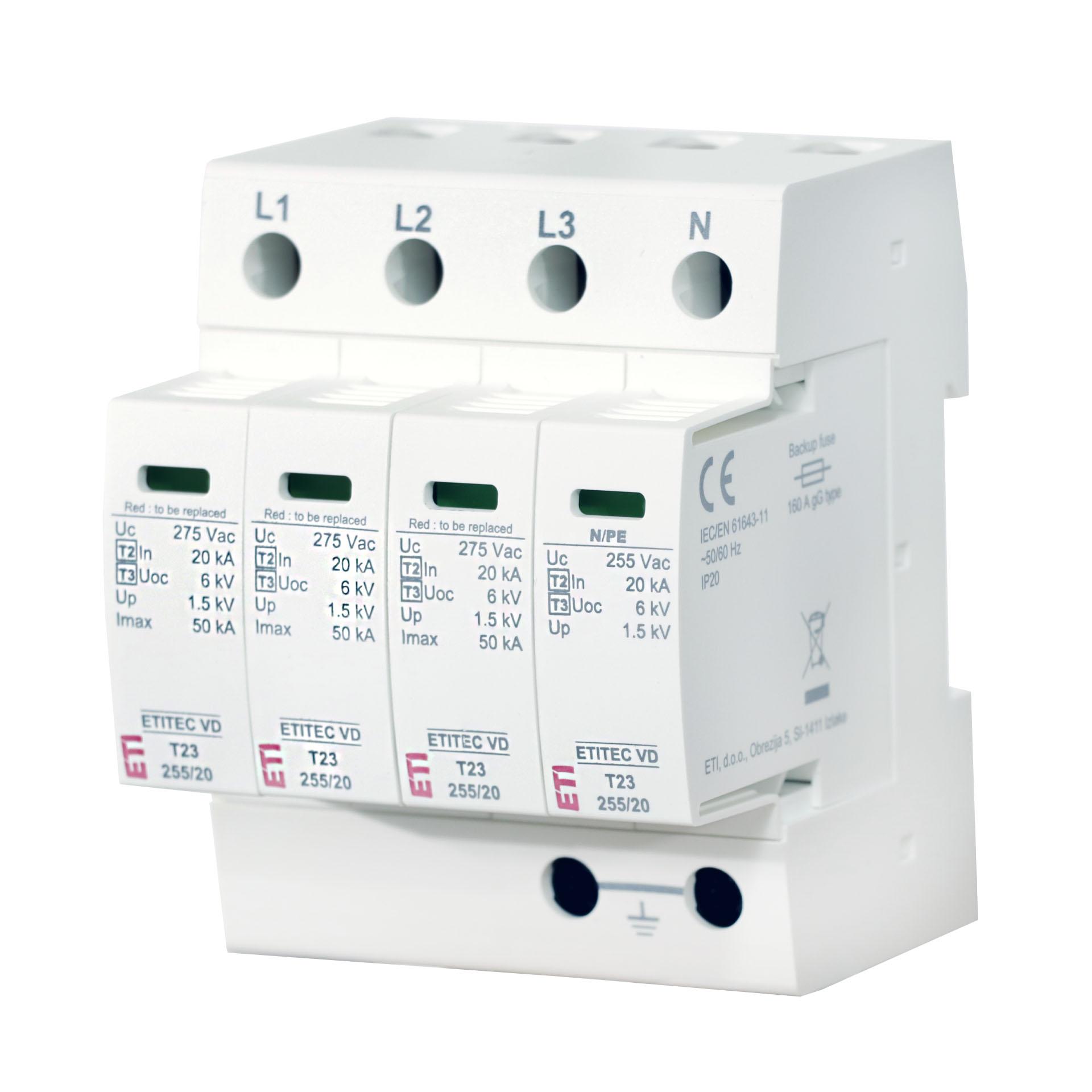 Überspannungsableiter Typ 2+3, ETITEC VD T23 255/12,5 3+1 RC Leckstromfrei, (TN-S & TT)