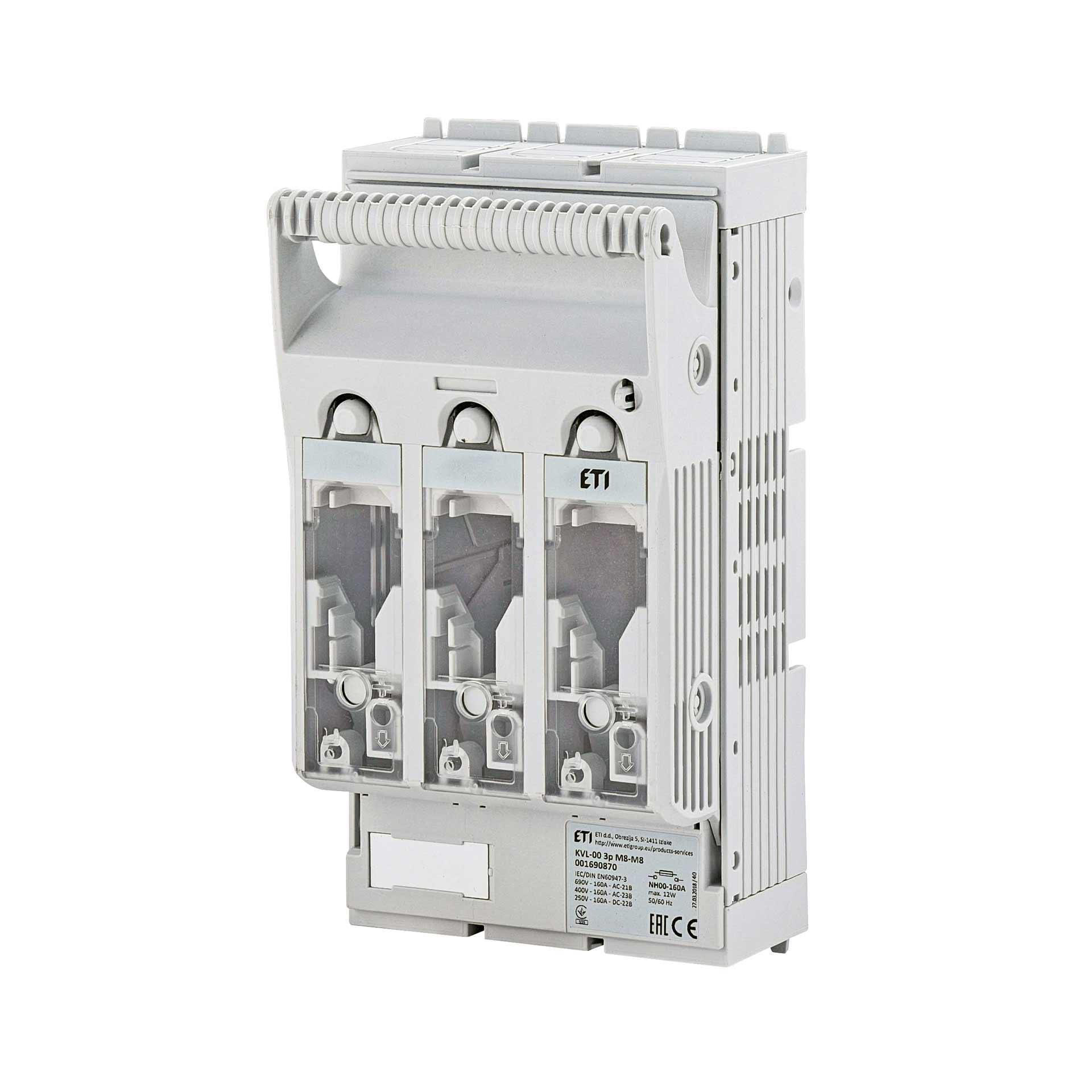 Sezionatore con fusibili NH taglia 00, 3P, max. 160A, KVL-00 R95-R95 (montaggio in superficie)