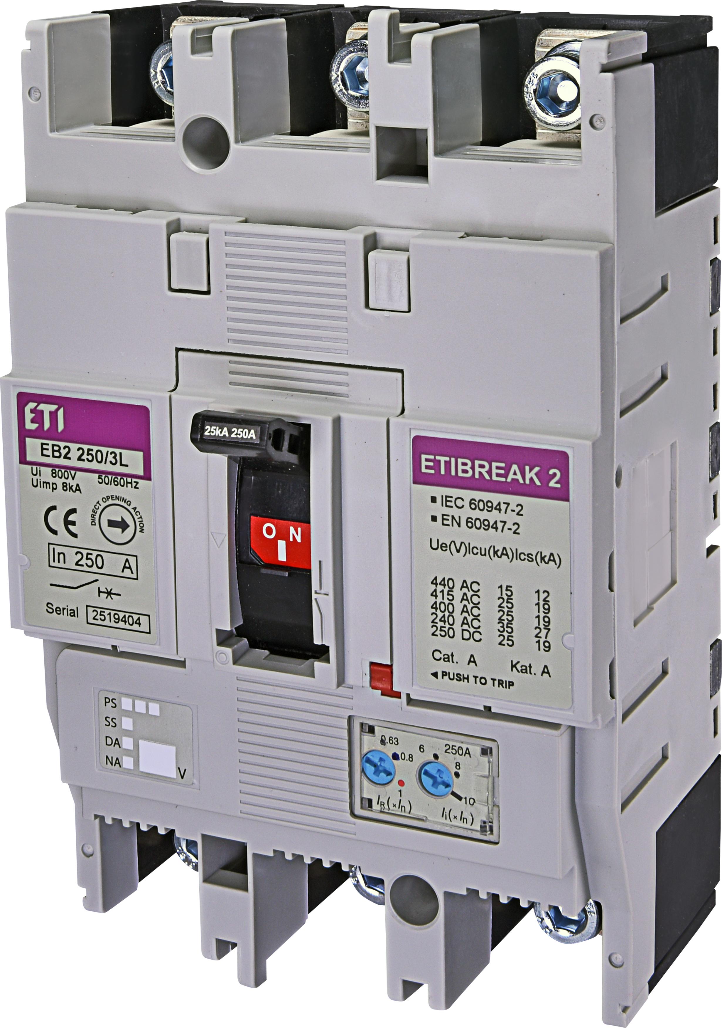 Leistungsschalter EB2 250/3L 250A, Icu 25kA / Ics 19kA