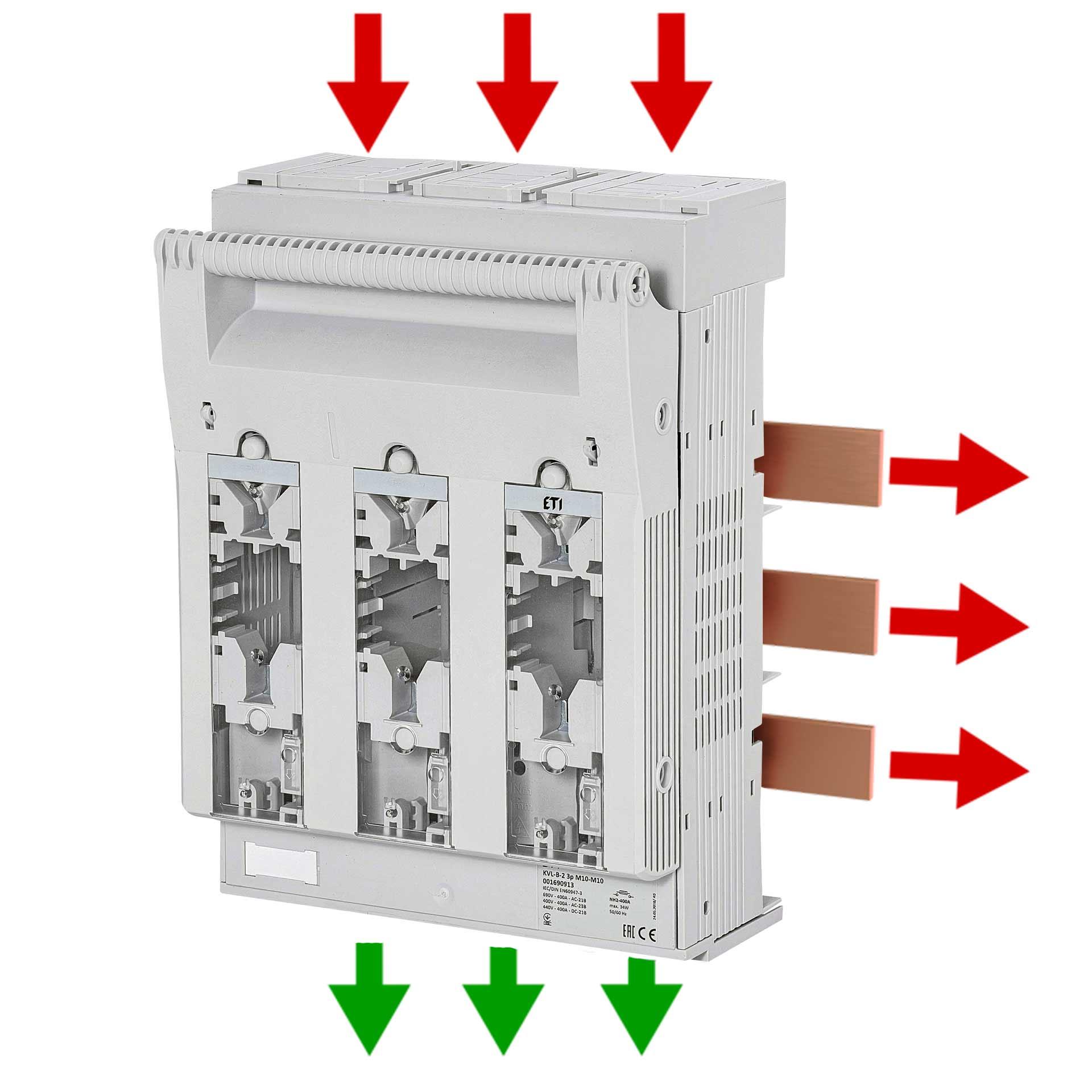 NH-Sicherungslasttrennschalter Gr.2, 3P, Max.400A, KVL B/FT  M10-M10 AU (Sammelschienensystem)