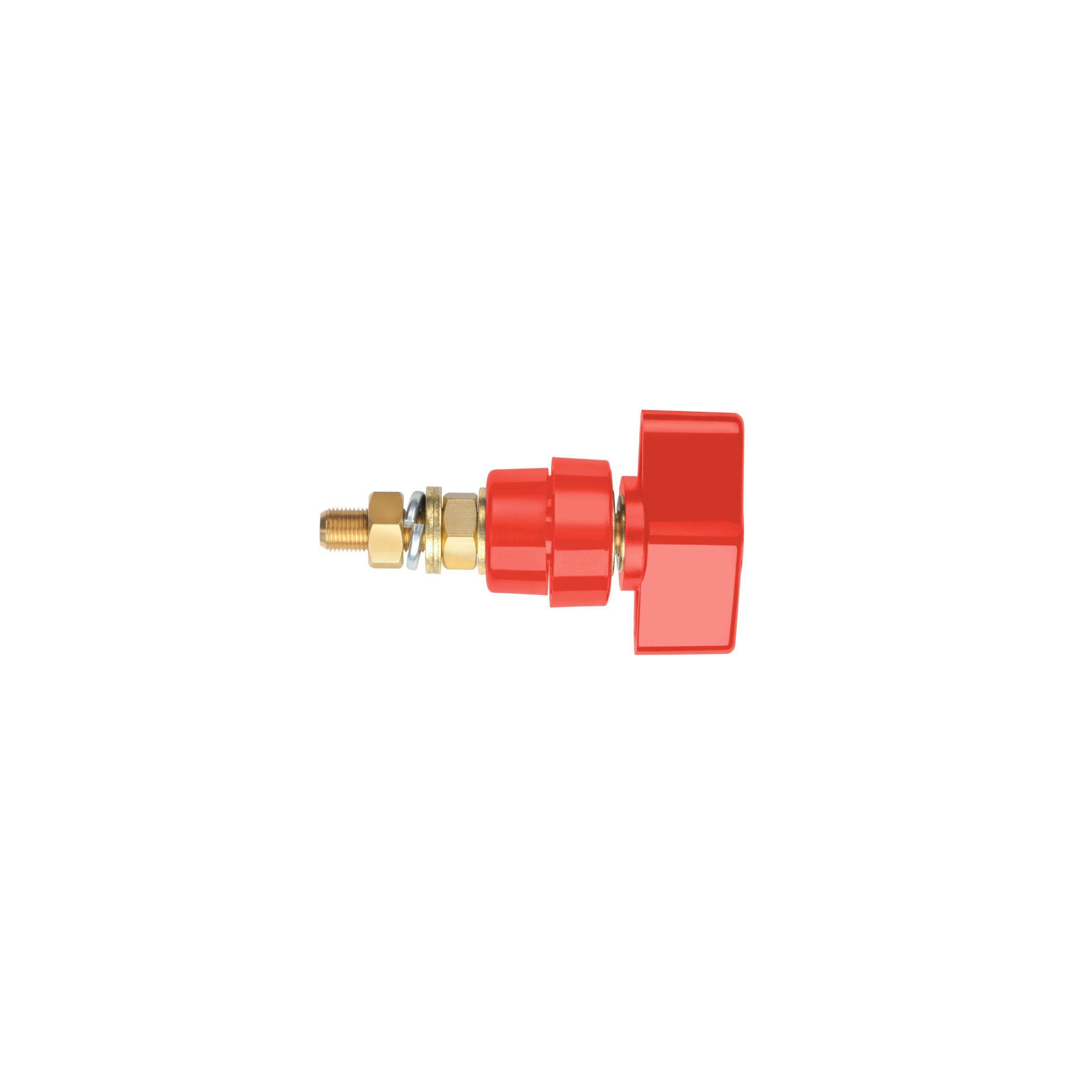 Polklemme mit abschraubbarem Knebelkopf, 100A, M8, rot