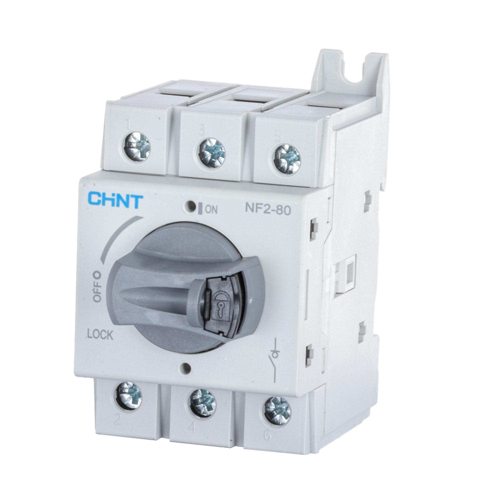 Chint Lasttrennschalter DIN 80A, 3P, 690V AC, IP20, mit abschliessb. grauem Drehgriff, NF2-80/3DIR