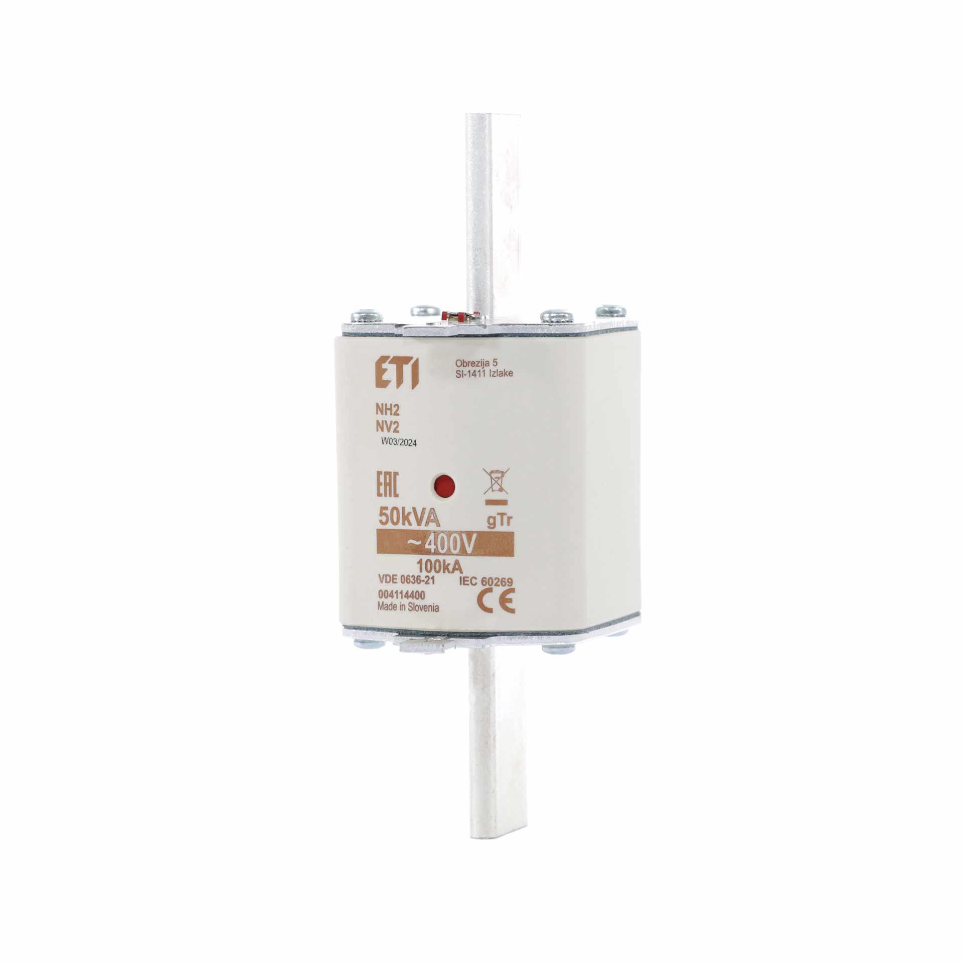 NH fuse size 2, 72A for transformer protection 50kVA, gTr