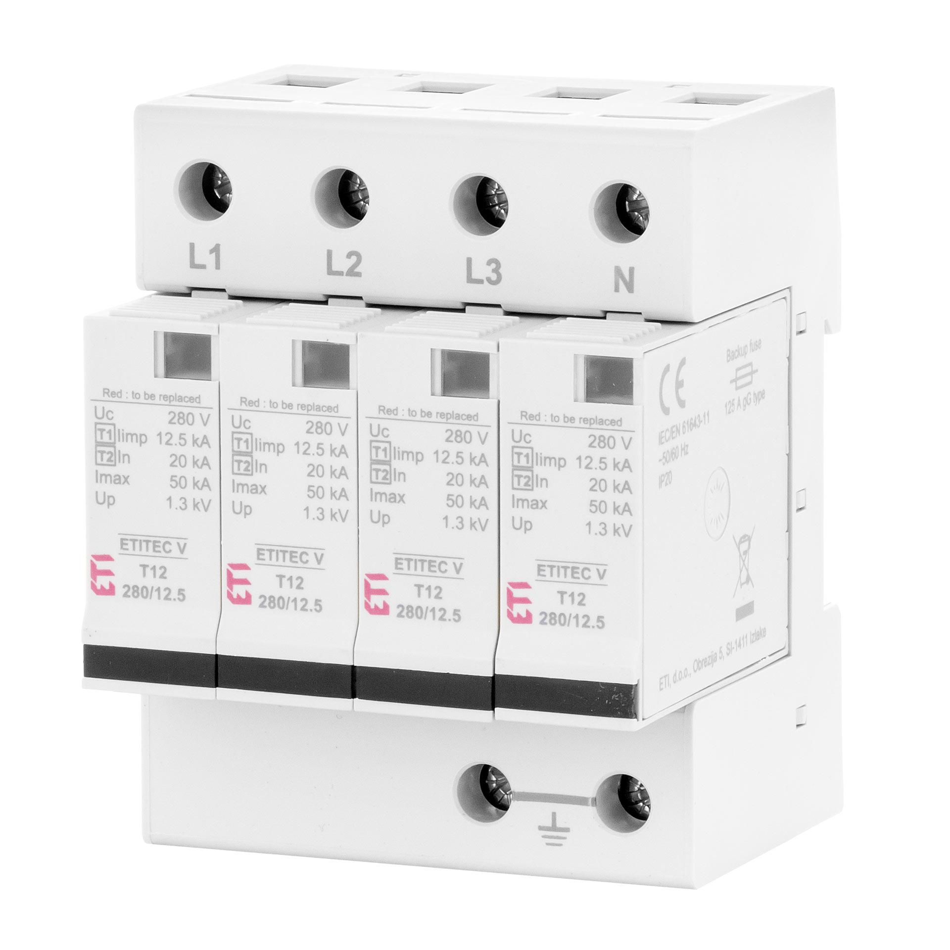 Überspannungsableiter Typ 1+2, ETITEC V B T12 280/12,5 4+0 RC, (TN-S) 