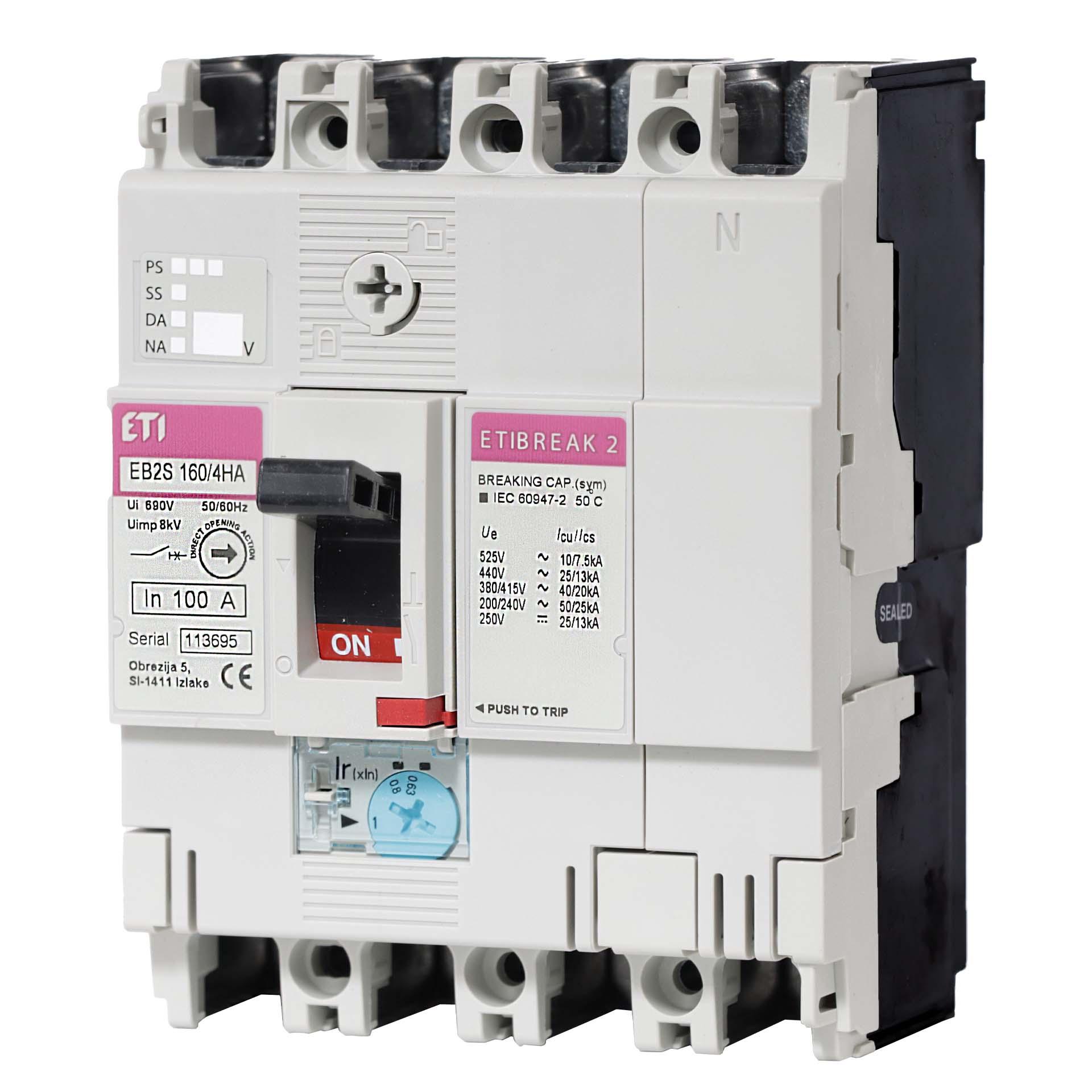 Leistungsschalter kompakt, EB2S 160/4HA 100A, Icu 40kA / Ics 20kA