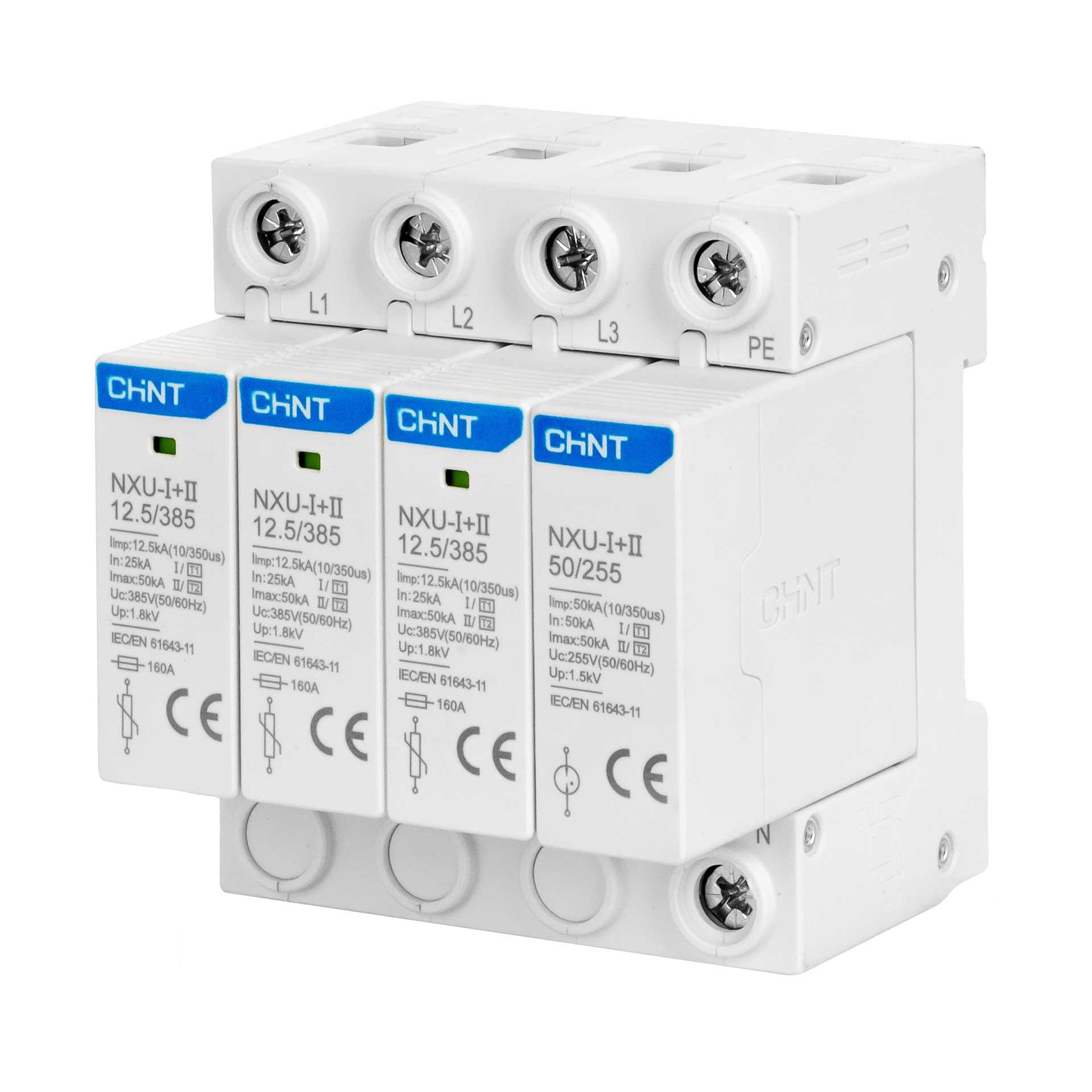 Chint Überspannungsableiter Typ 1+2, NXU-1+2 385V/50kA, 3+1 RC, (TN-S)