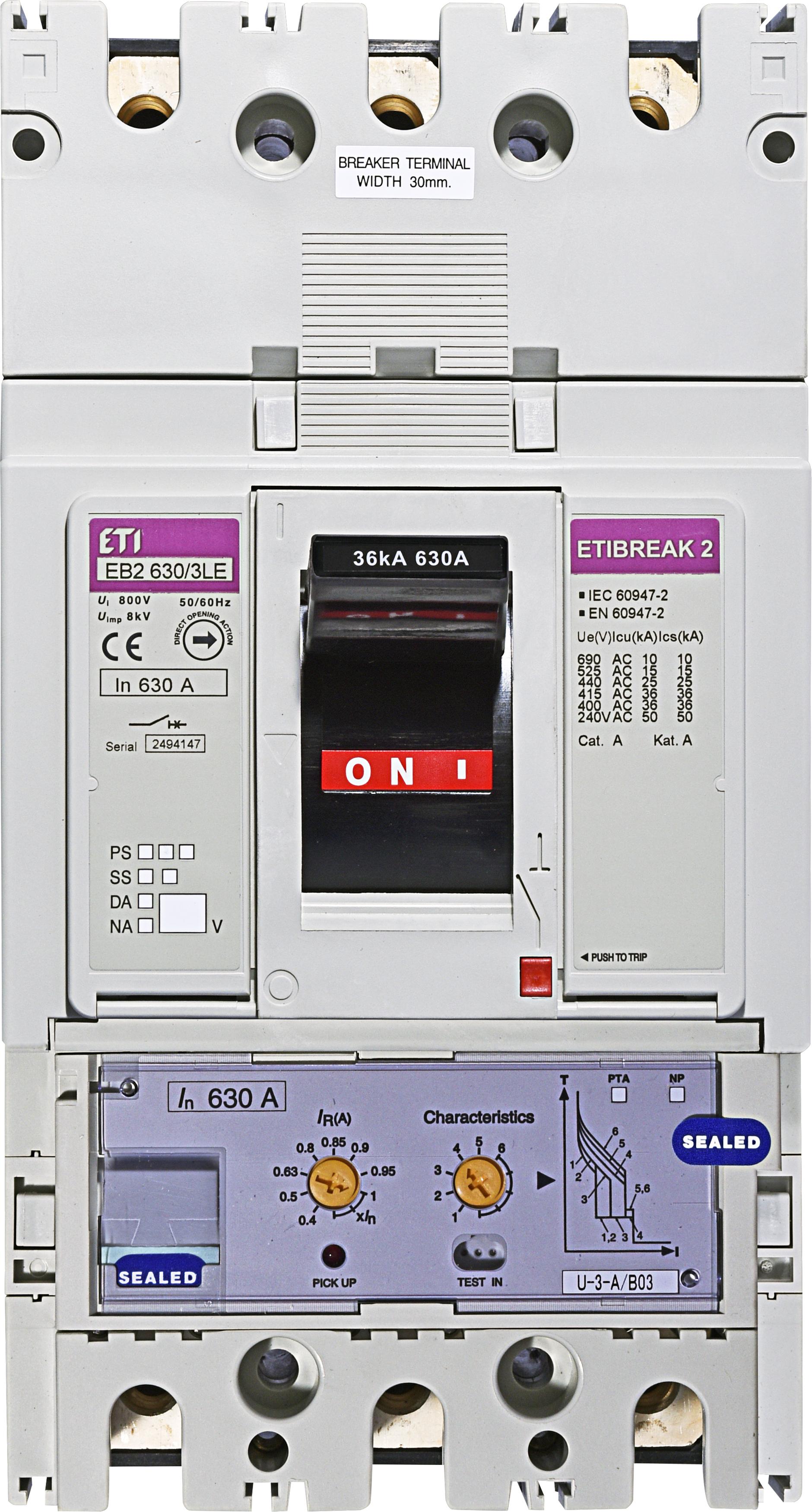 Leistungsschalter EB2 630/3LE 630A, Icu 36kA / Ics 36kA
