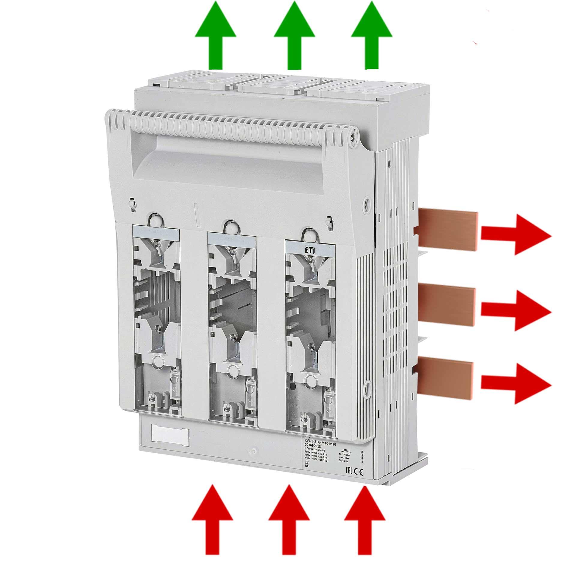 NH-Sicherungslasttrennschalter Gr.2, 3P, Max.400A, KVL B/FT  M10-M10 AO (Sammelschienensystem)