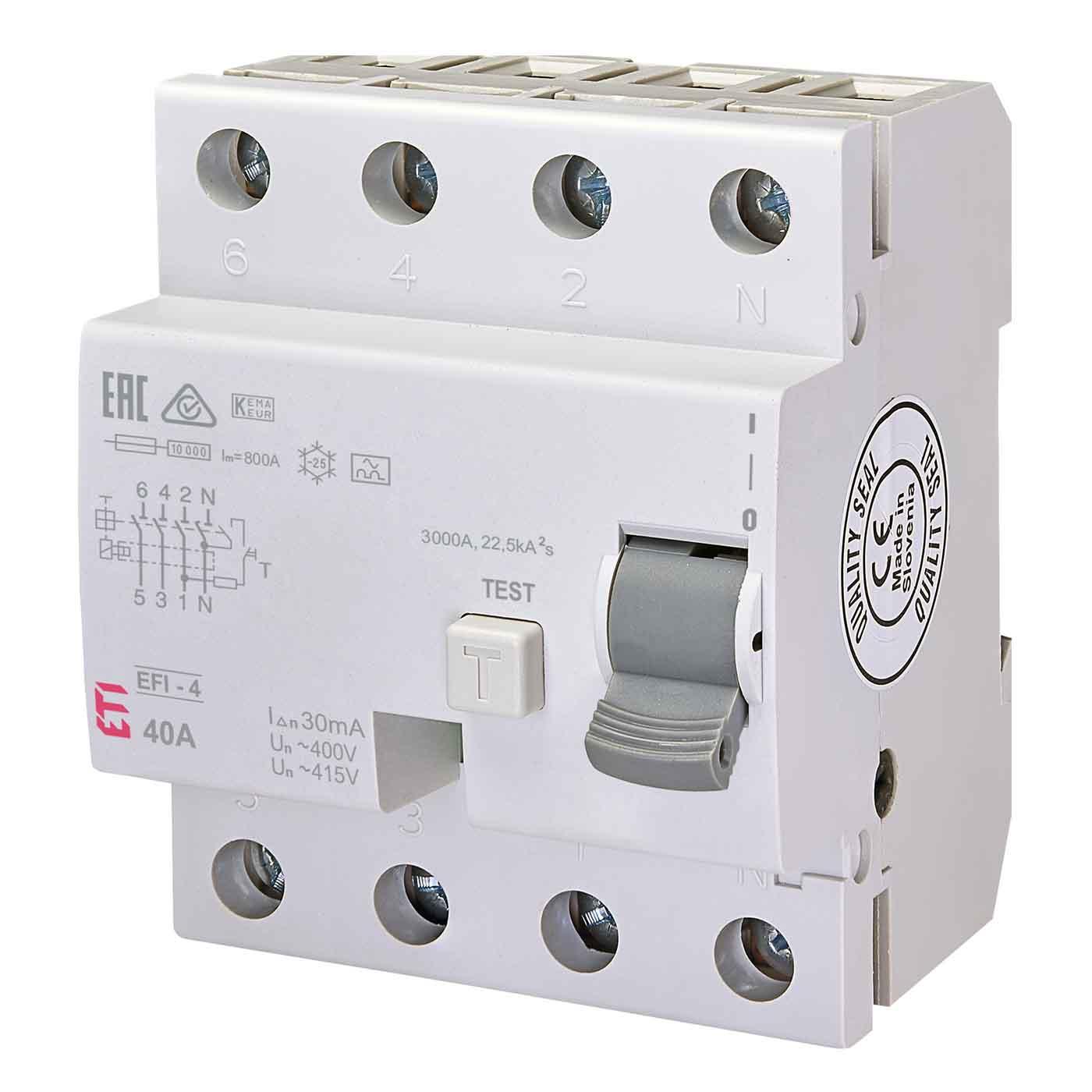 Fehlerstromschutzschalter kurzzeitverzögert, N-links, EFI-4, Typ-A, G/KV, 4P, 63A, 10kA (0.03A)  