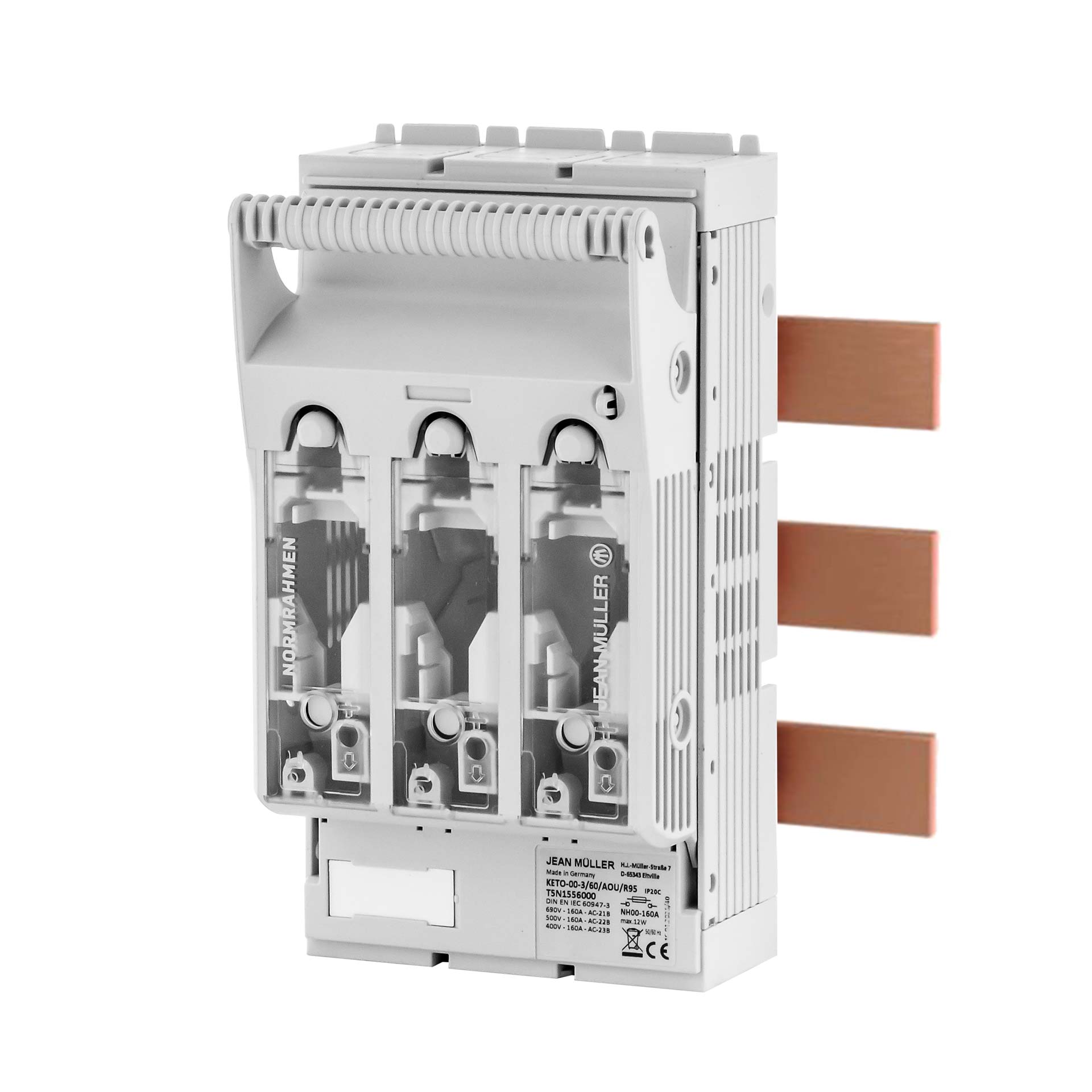 KETO NH-Sicherungslasttrennschalter Gr.00, 160A, 3P, RK, 60mm, AOU, lichtgrau 